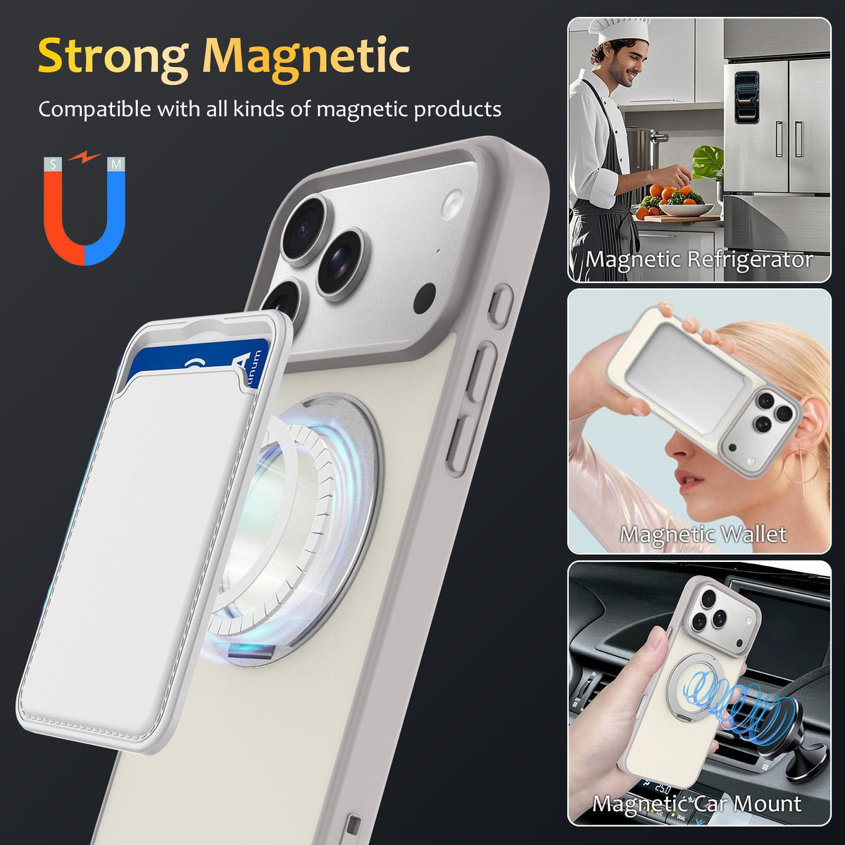 Compatible with iPhone 18 Pro Max Skin Feel Revolving Kickstand Magnetic Phone Case - Grey