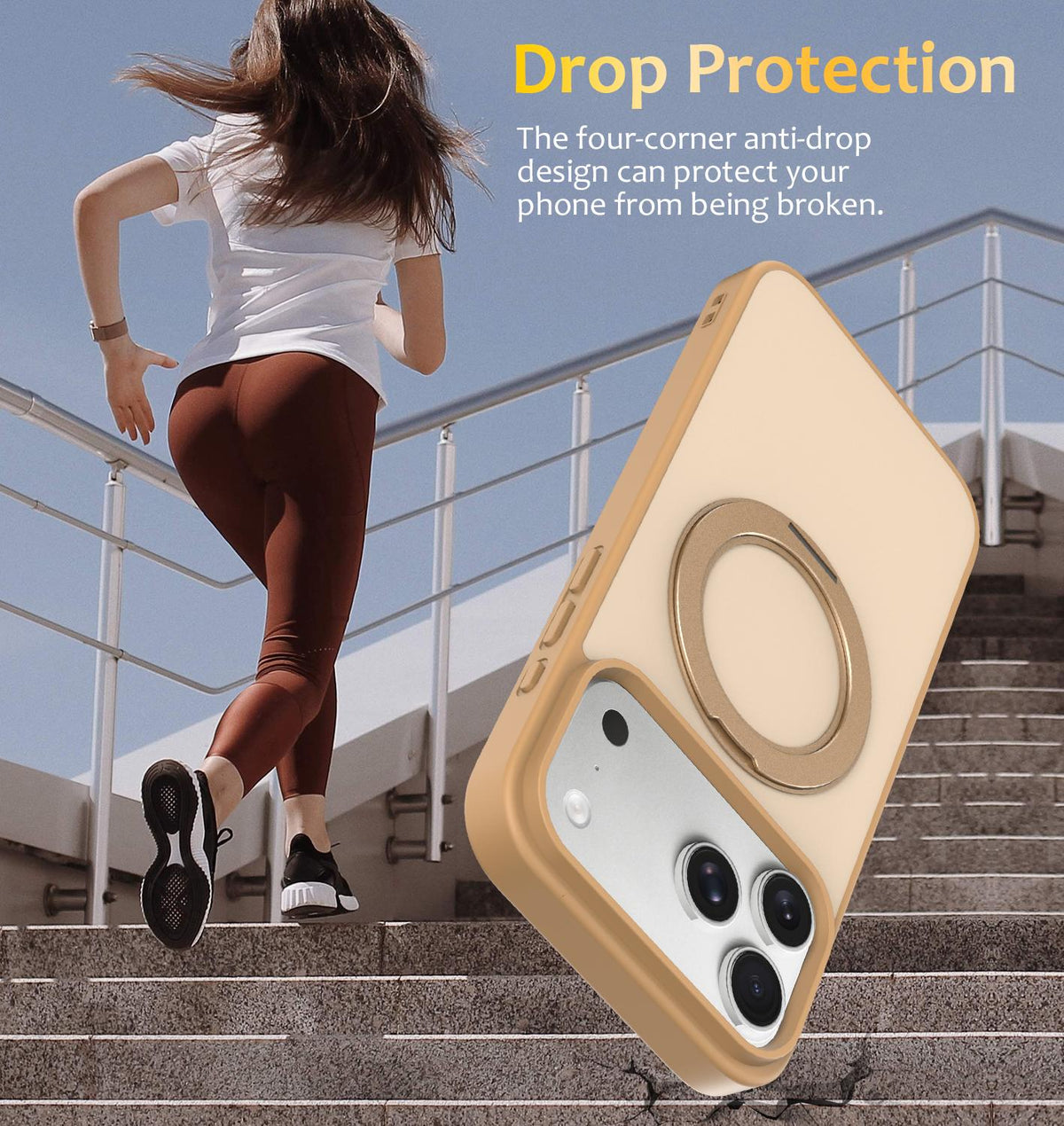 Compatible with iPhone 18 Pro Max Skin Feel Revolving Kickstand Magnetic Phone Case - Gold