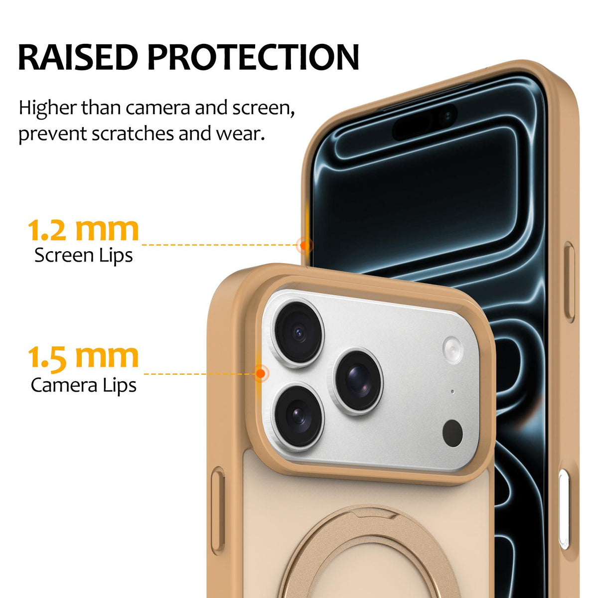 Compatible with iPhone 18 Pro Max Skin Feel Revolving Kickstand Magnetic Phone Case - Gold