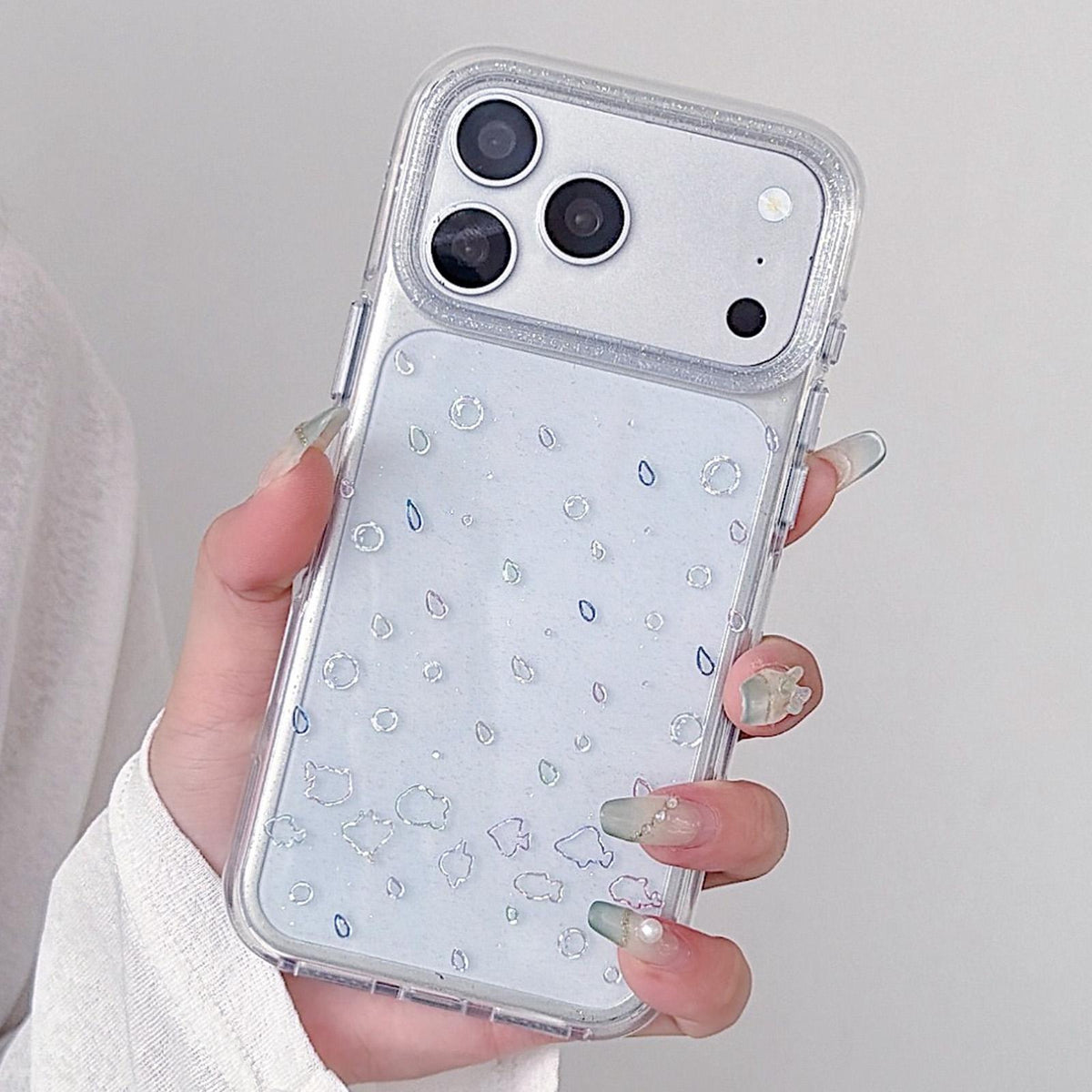 Compatible with iPhone 18 Pro Gold-Plated Round Edges Airbag Double-sided IMD Phone Case - Raindrop Little Fish