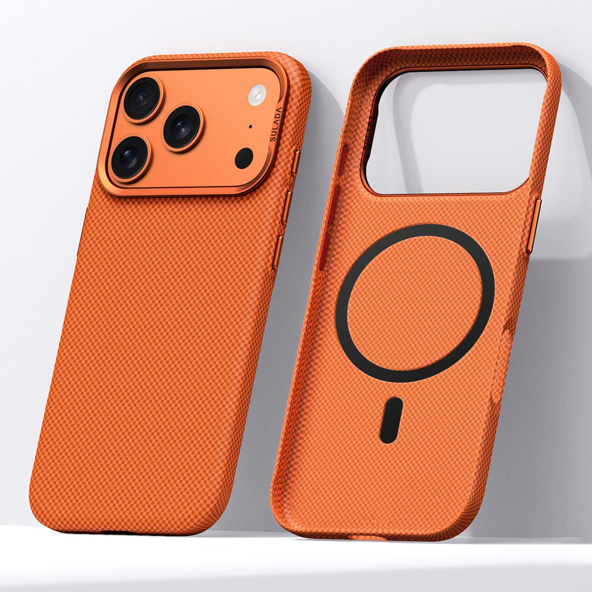 Compatible with iPhone 18 Pro Max SULADA Kevlar Grid Patterned Skin Feel Magnetic Phone Case - Orange