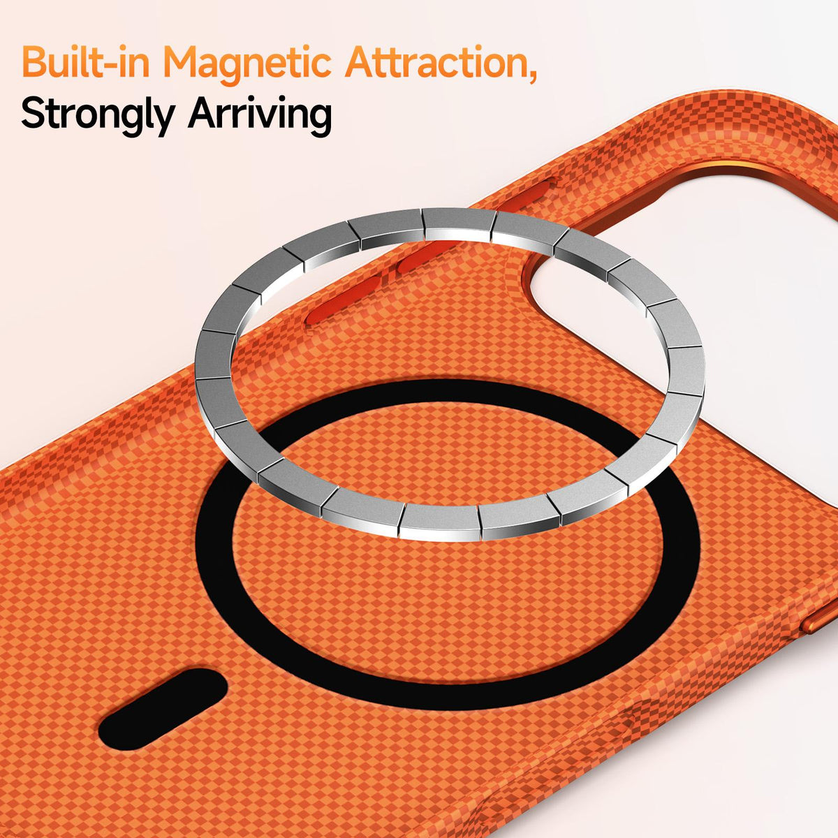 Compatible with iPhone 18 Pro Max SULADA Kevlar Grid Patterned Skin Feel Magnetic Phone Case - Orange