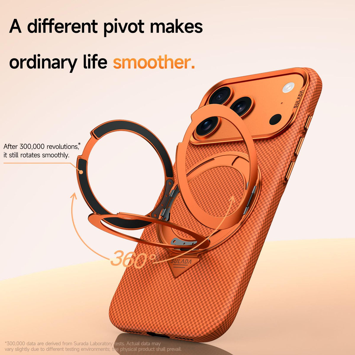 Compatible with iPhone 18 Pro Max SULADA Kevlar Grid Patterned Skin Feel Rotation Magnetic Holder Phone Case - Black