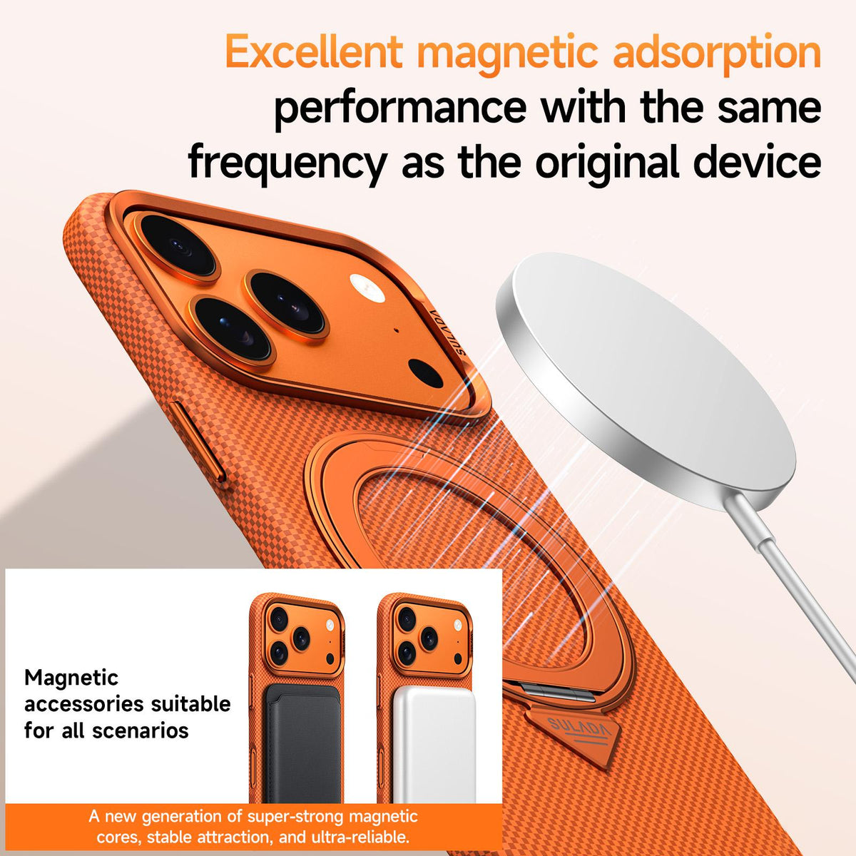 Compatible with iPhone 18 Pro Max SULADA Kevlar Grid Patterned Skin Feel Rotation Magnetic Holder Phone Case - Blue