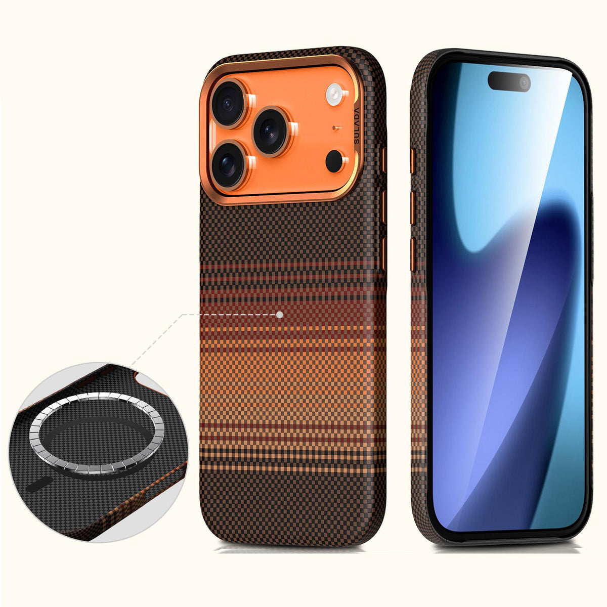 Compatible with iPhone 18 Pro Max SULADA Kevlar Woven Texture Magnetic Leather Phone Case - Orange