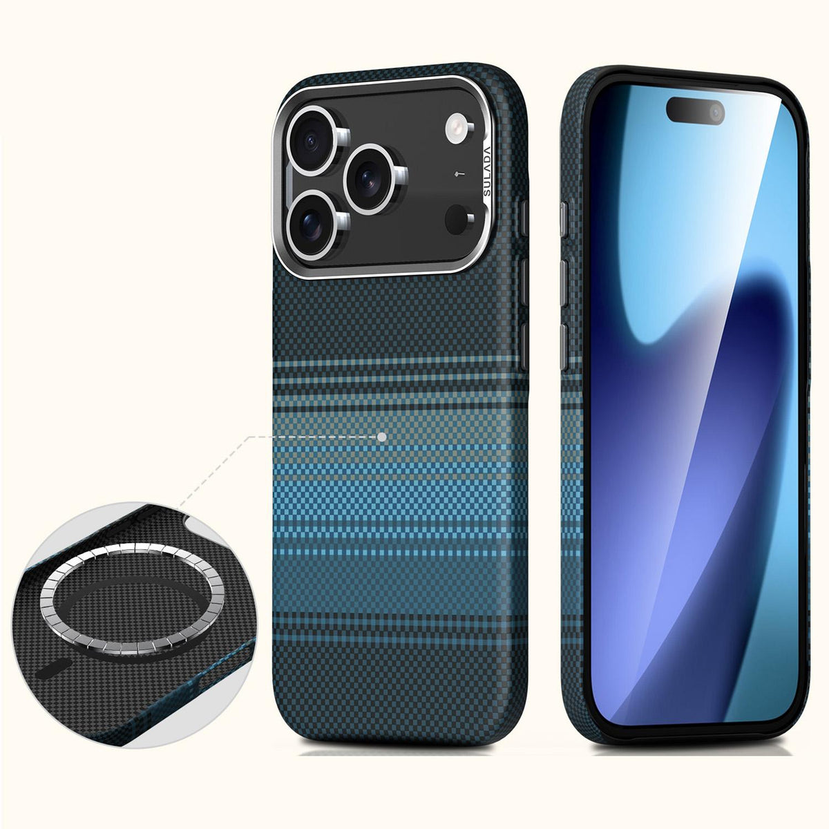 Compatible with iPhone 18 Pro Max SULADA Kevlar Woven Texture Magnetic Leather Phone Case - Blue