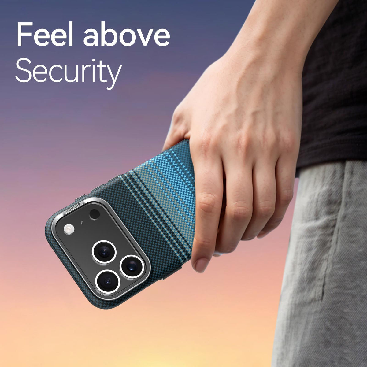 Compatible with iPhone 18 Pro Max SULADA Kevlar Woven Texture Magnetic Leather Phone Case - Blue