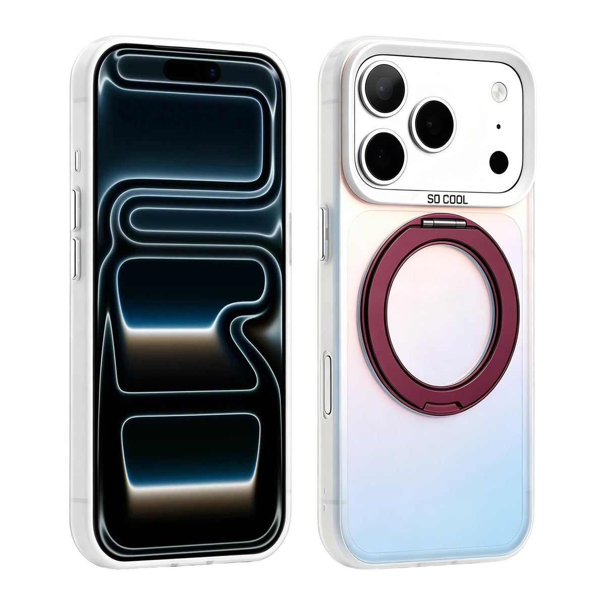 Compatible with iPhone 18 Pro Max & 17 Pro Max Aurora 2.0 PC Dual-Layer TPU Laser Magnetic Phone Case with Rotating Holder - Wine Red