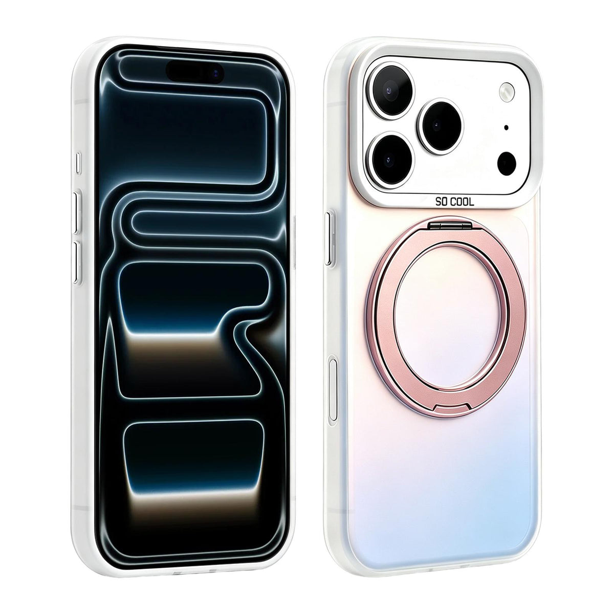 Compatible with iPhone 18 Pro Max & 17 Pro Max Aurora 2.0 PC Dual-Layer TPU Laser Magnetic Phone Case with Rotating Holder - Rose Gold