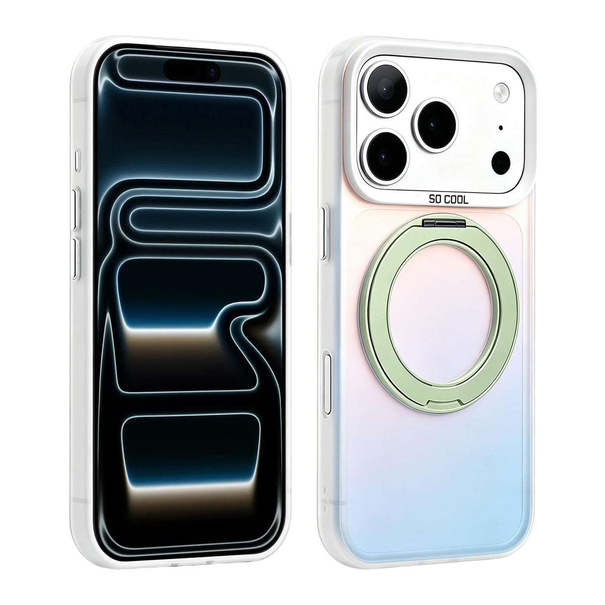 Compatible with iPhone 18 Pro Max & 17 Pro Max Aurora 2.0 PC Dual-Layer TPU Laser Magnetic Phone Case with Rotating Holder - Green