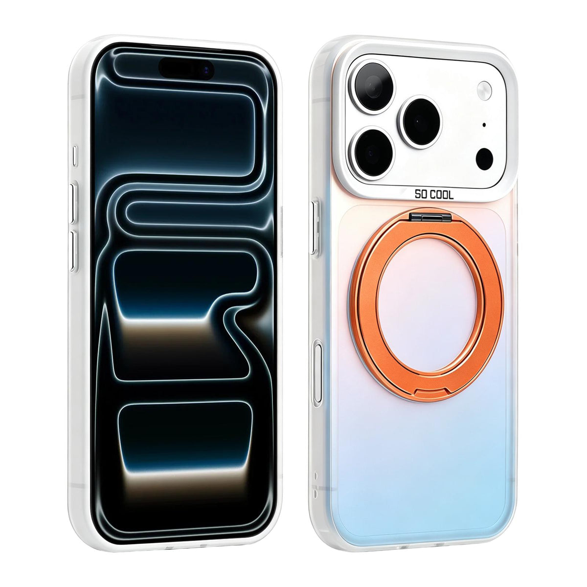 Compatible with iPhone 18 Pro & 17 Pro Aurora 2.0 PC Dual-Layer TPU Laser Magnetic Phone Case with Rotating Holder - Orange
