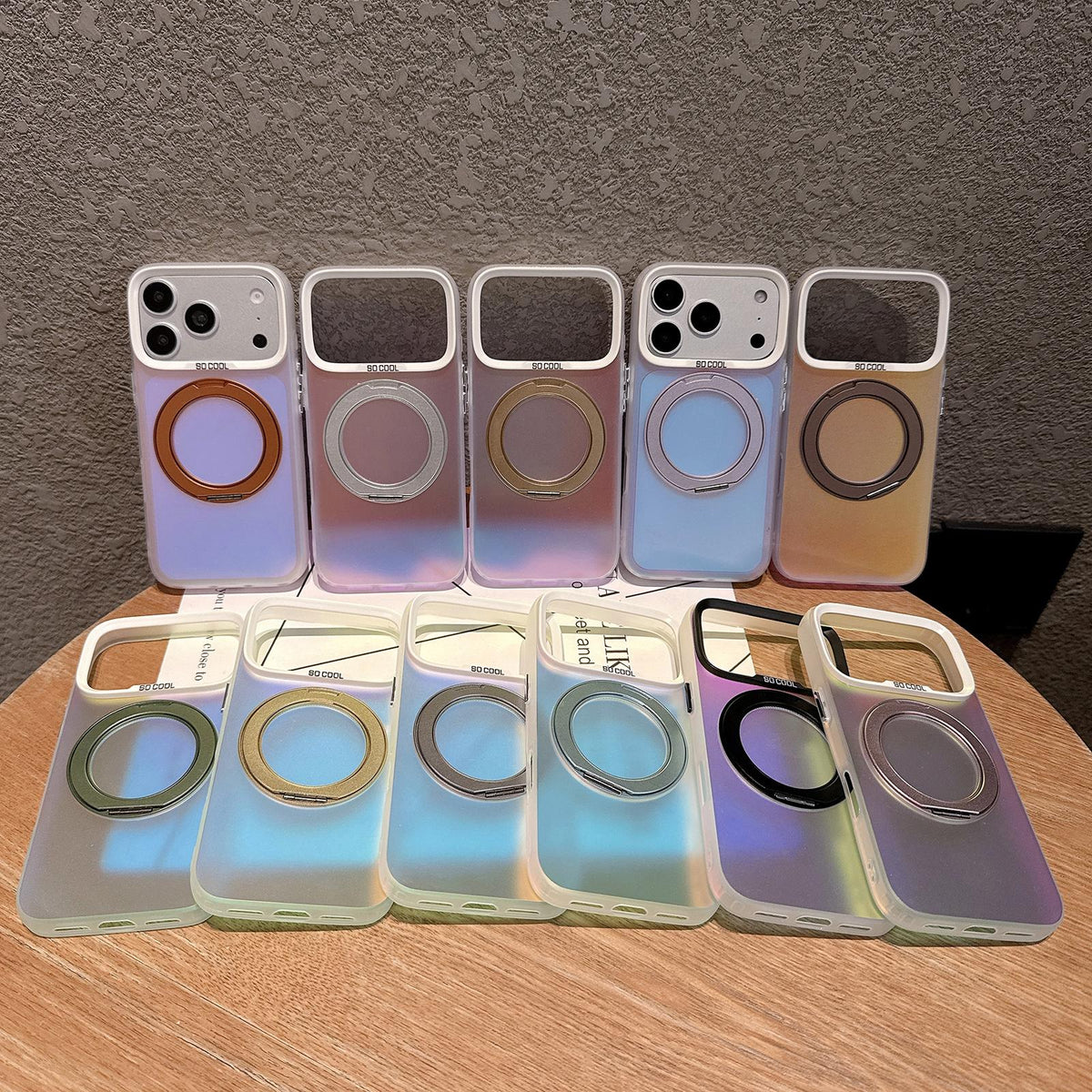 Compatible with iPhone 18 Pro & 17 Pro Aurora 2.0 PC Dual-Layer TPU Laser Magnetic Phone Case with Rotating Holder - Purple