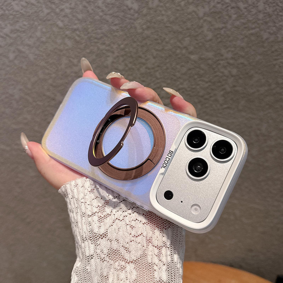 Compatible with iPhone 18 Pro & 17 Pro Aurora 2.0 PC Dual-Layer TPU Laser Magnetic Phone Case with Rotating Holder - Green