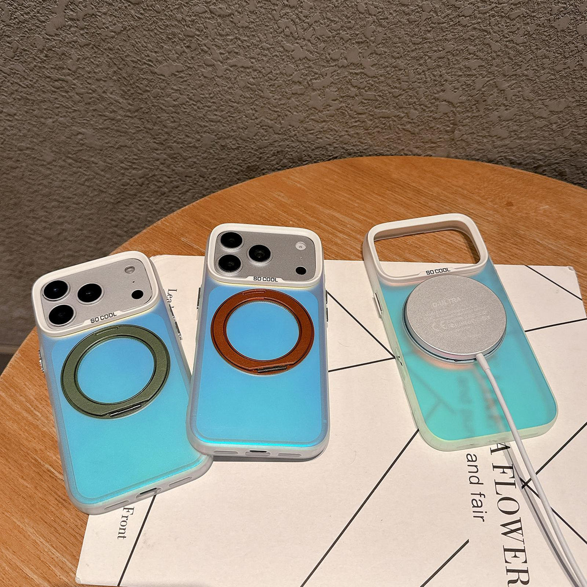 Compatible with iPhone 18 Pro Max & 17 Pro Max Aurora 2.0 PC Dual-Layer TPU Laser Magnetic Phone Case with Rotating Holder - Orange