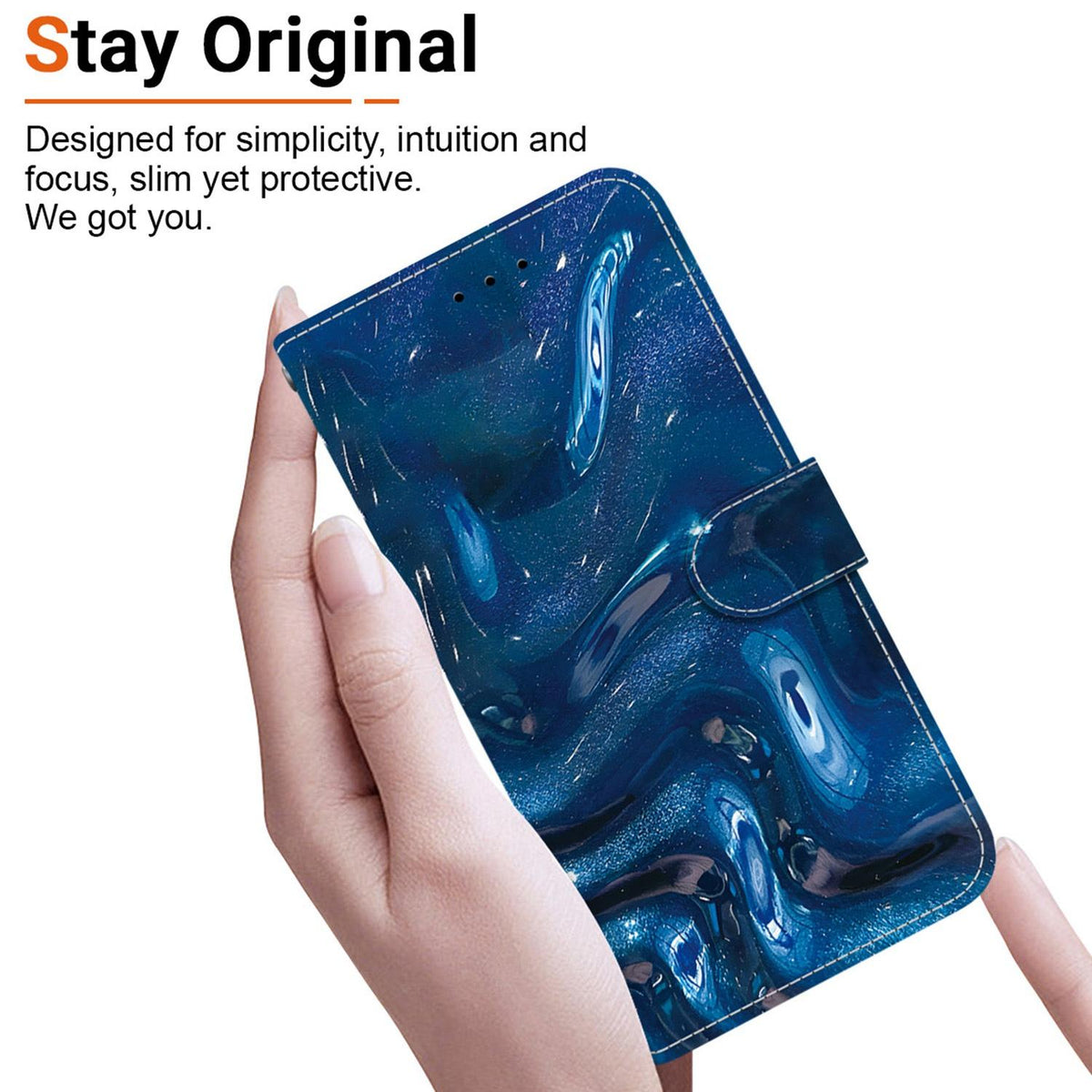 Compatible with iPhone 18 Pro Crystal-Texture Painted Vegan Leather Phone Case - Deep-Sea Fluid