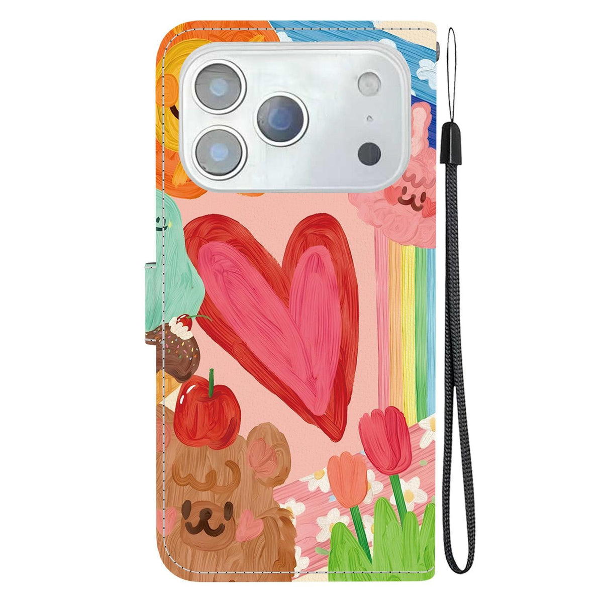 Compatible with iPhone 18 Pro Crystal-Texture Painted Vegan Leather Phone Case - Rainbow Sweetheart
