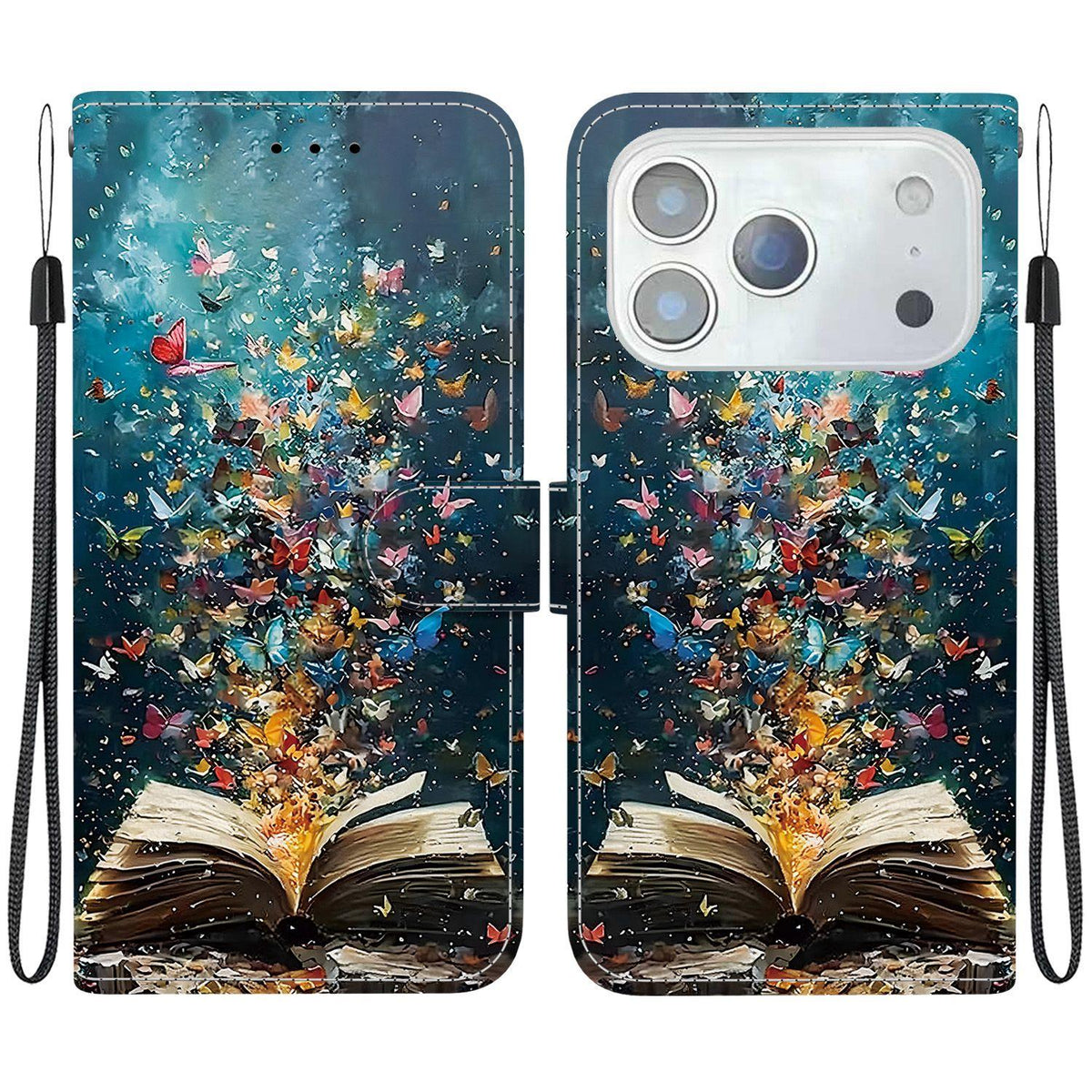 Compatible with iPhone 18 Pro Max Crystal-Texture Painted Vegan Leather Phone Case - Star River Book Words