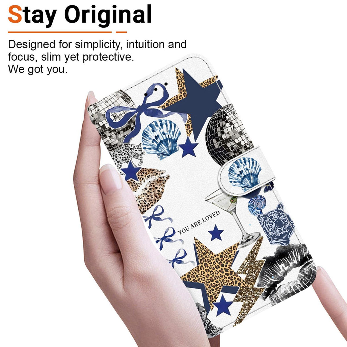 Compatible with iPhone 18 Pro Max Crystal-Texture Painted Vegan Leather Phone Case - Leopard Star Butterfly