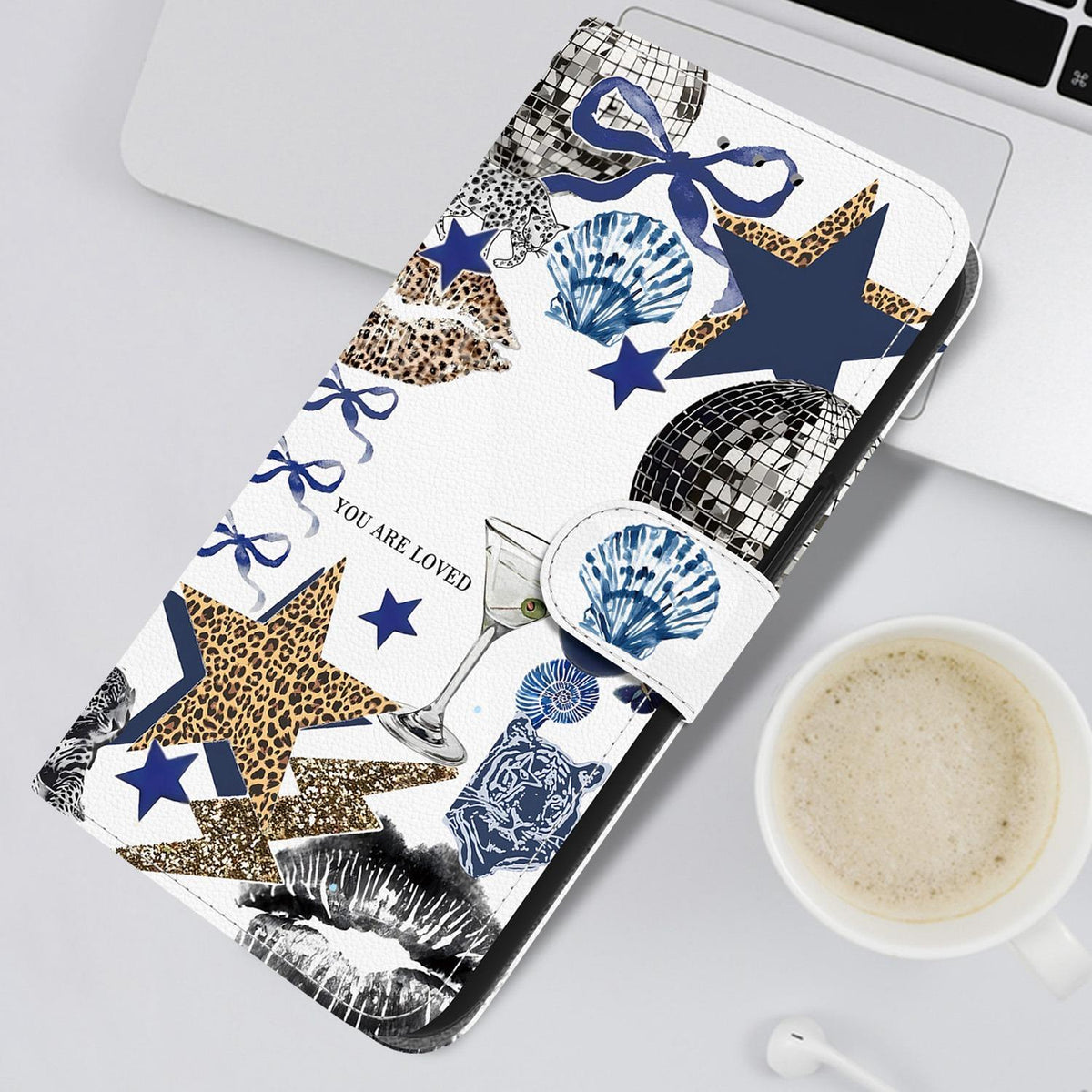 Compatible with iPhone 18 Pro Max Crystal-Texture Painted Vegan Leather Phone Case - Leopard Star Butterfly