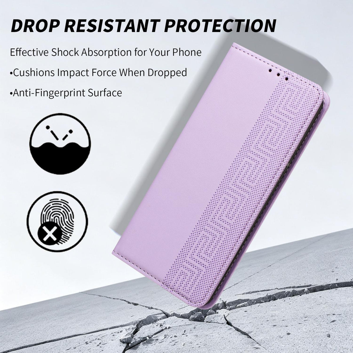 Compatible with iPhone 18 Pro Embossed Meander Pattern RFID Vegan Leather Phone Case - Light Purple