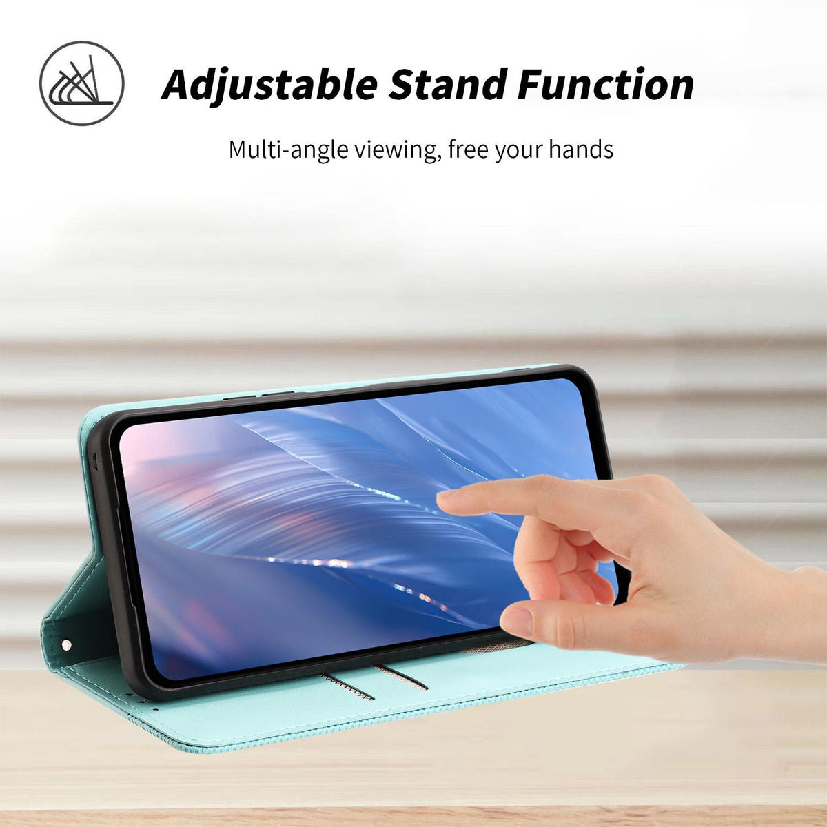 Compatible with iPhone 18 Pro Max Embossed Meander Pattern RFID Vegan Leather Phone Case - Mint Green