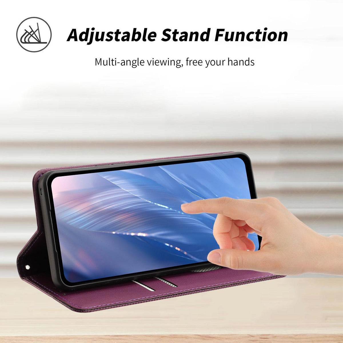 Compatible with iPhone 18 Pro Max Embossed Meander Pattern RFID Vegan Leather Phone Case - Dark Purple