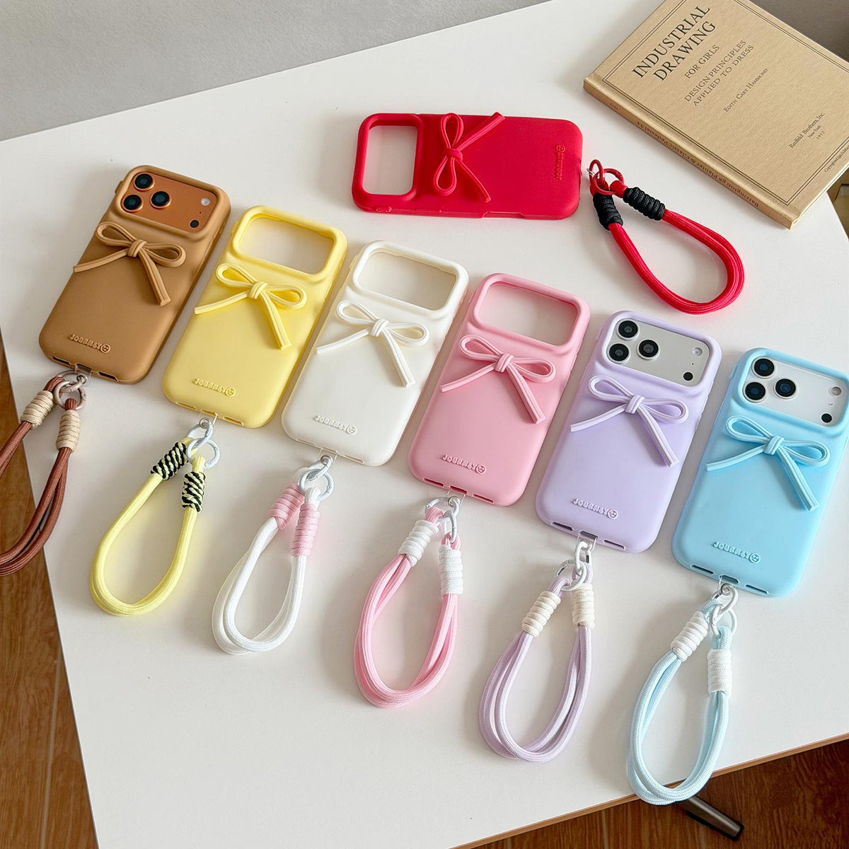 Compatible with iPhone 18 Pro & 17 Pro Bow TPU Dual-Layer PC Bulge Phone Case with Lanyard - Red