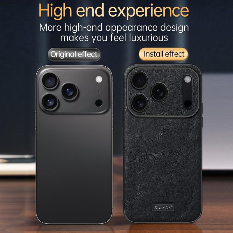 Compatible with iPhone 18 Pro Max SULADA Shockproof TPU Dual-Layer Handmade Leather Precise Hole Phone Case - Blue