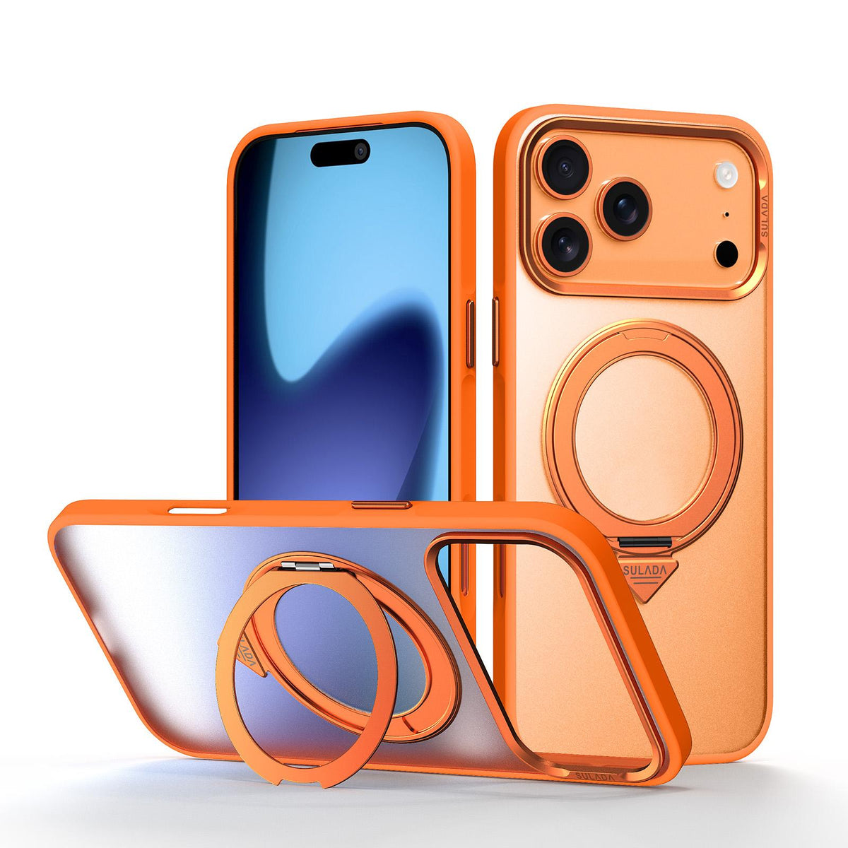 Compatible with iPhone 18 Pro Max SULADA 360 Degree Rotation Holder Frosted Magnetic Phone Case - Orange