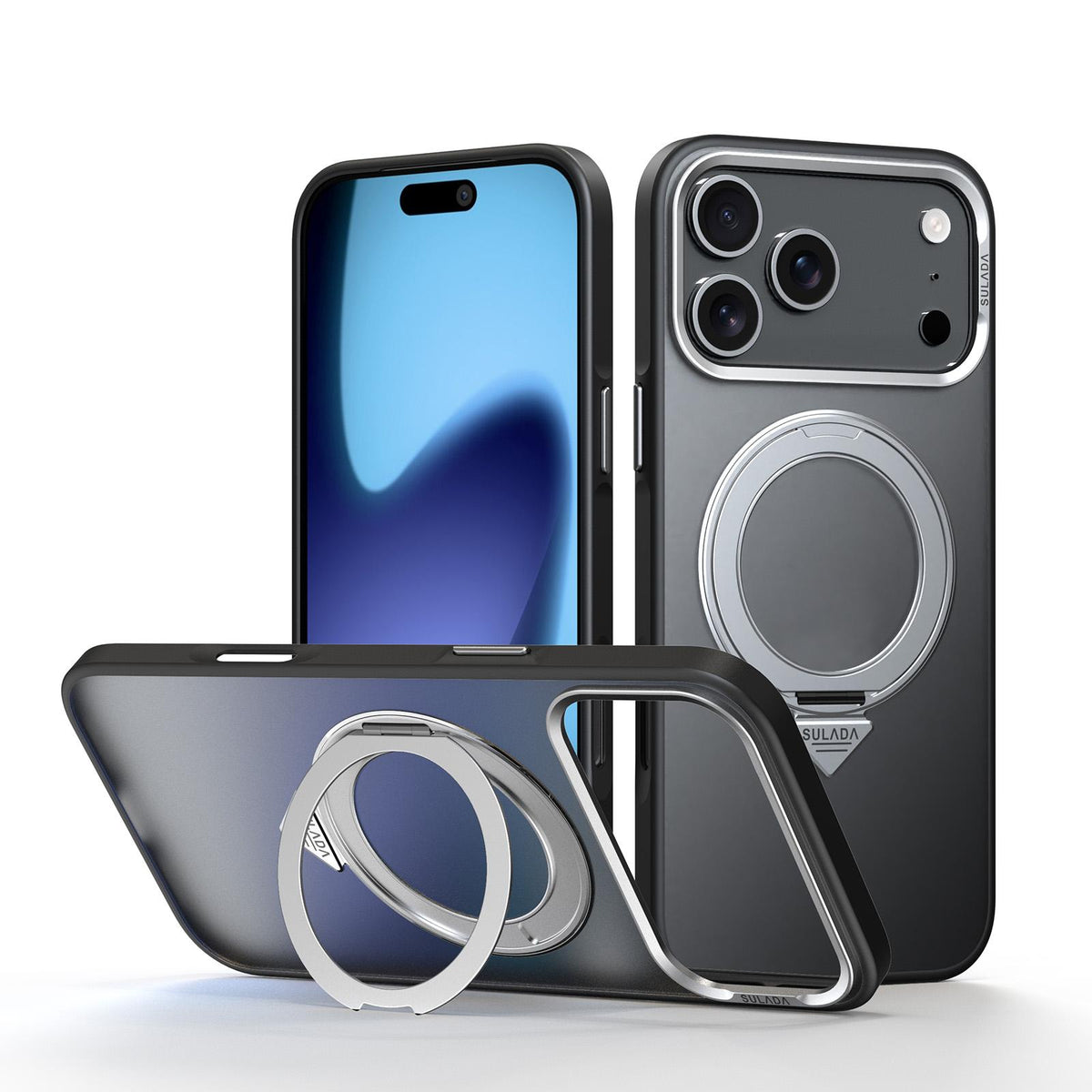 Compatible with iPhone 18 Pro Max SULADA 360 Degree Rotation Holder Frosted Magnetic Phone Case - Black