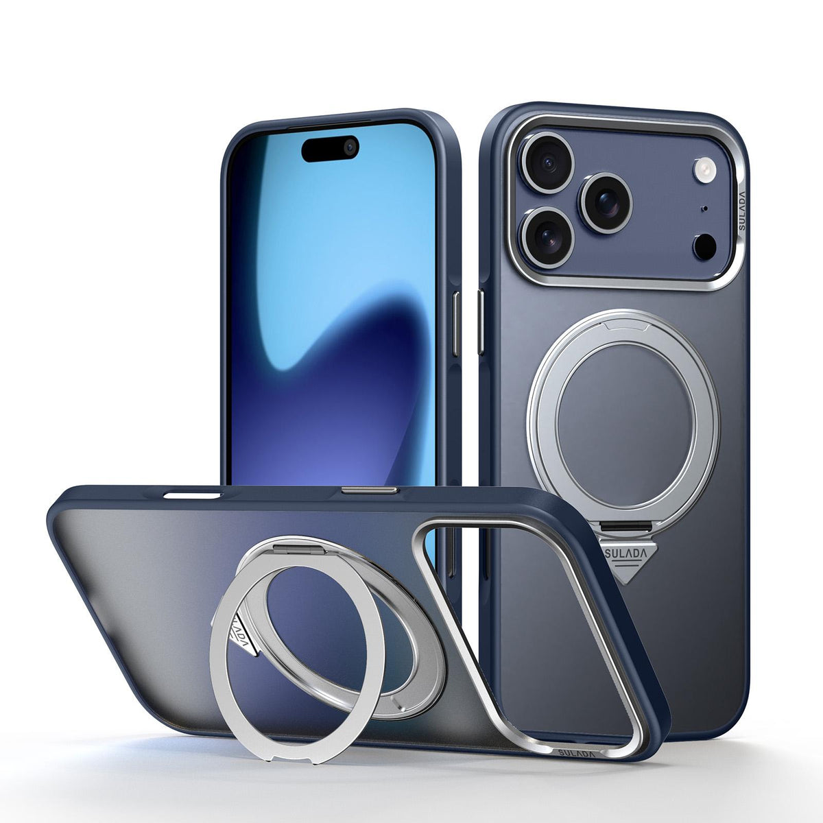 Compatible with iPhone 18 Pro Max SULADA 360 Degree Rotation Holder Frosted Magnetic Phone Case - Blue