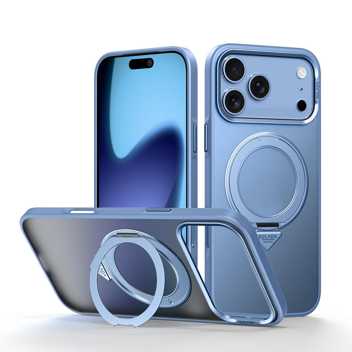 Compatible with iPhone 18 Pro Max SULADA 360 Degree Rotation Holder Frosted Magnetic Phone Case - Light Blue