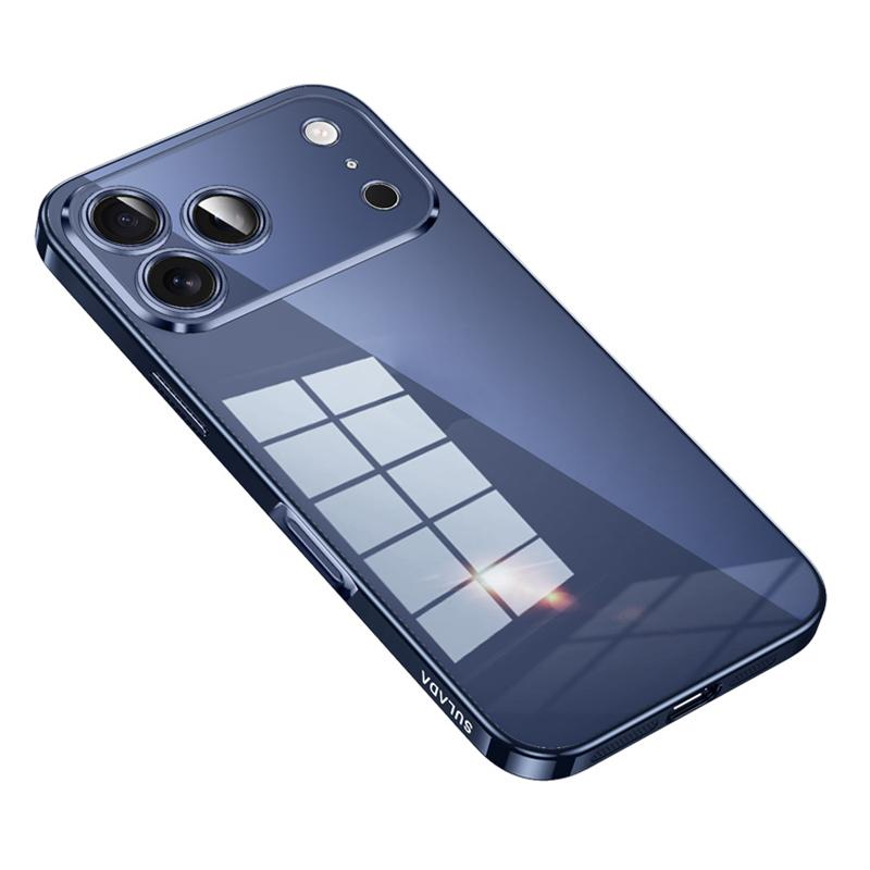 Compatible with iPhone 18 Pro Max SULADA Shine Through Series Plating TPU Transparent Phone Case - Dark Blue