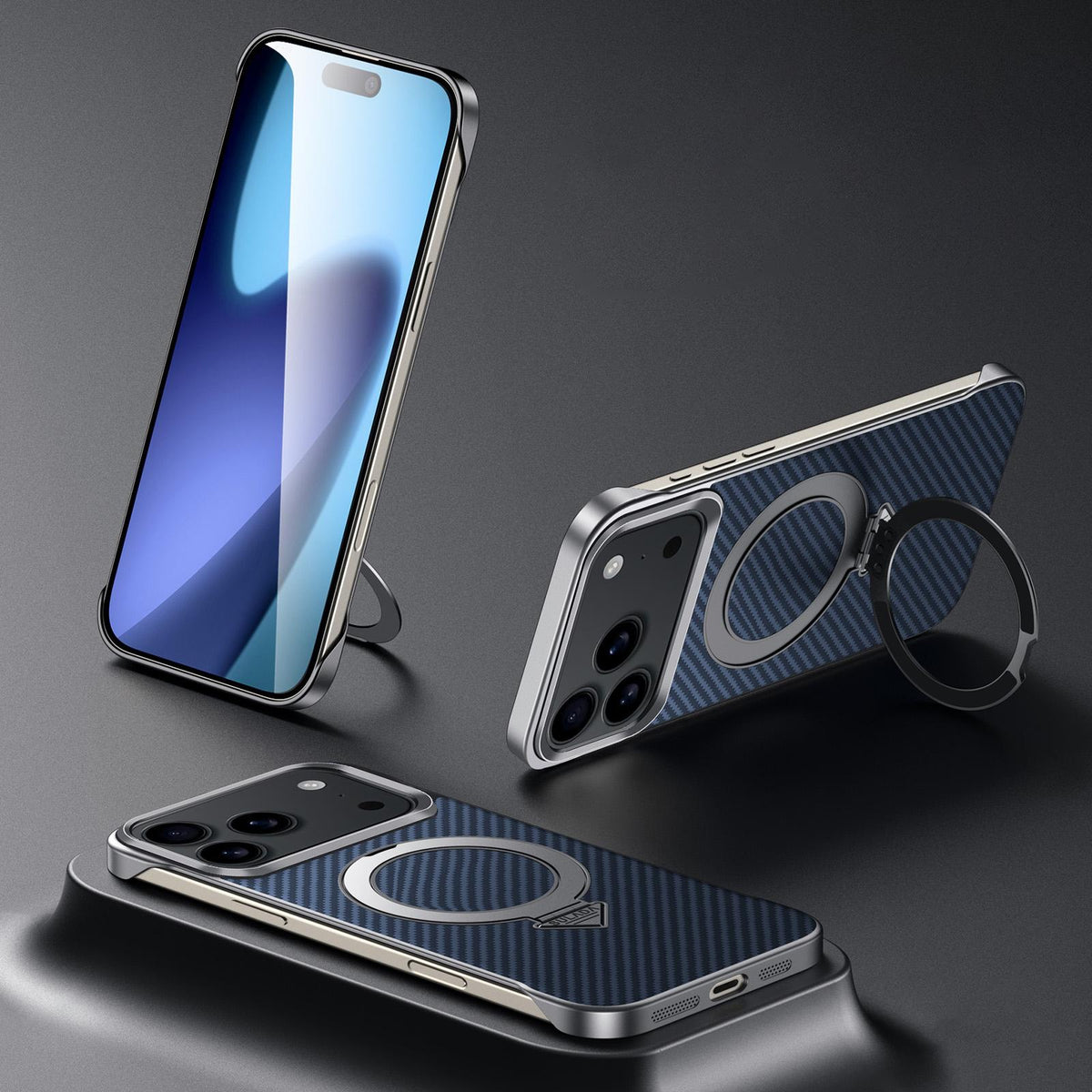 Compatible with iPhone 18 Pro Max SULADA Kevlar Texture MagSafe Magnetic Holder Phone Case - Blue