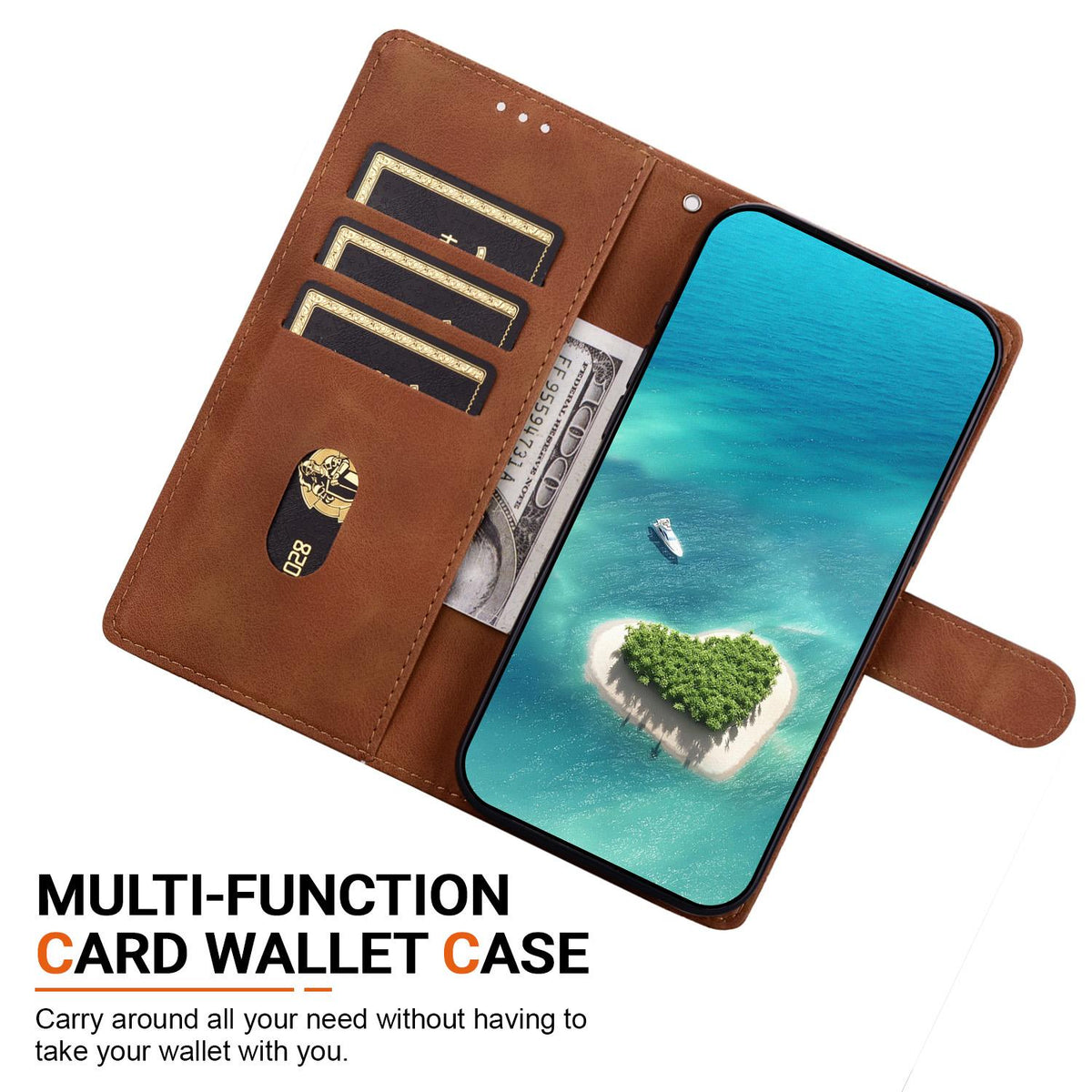 Compatible with iPhone 18 Pro Max Ethnic Pattern Embossed Vegan Leather Phone Case - Brown