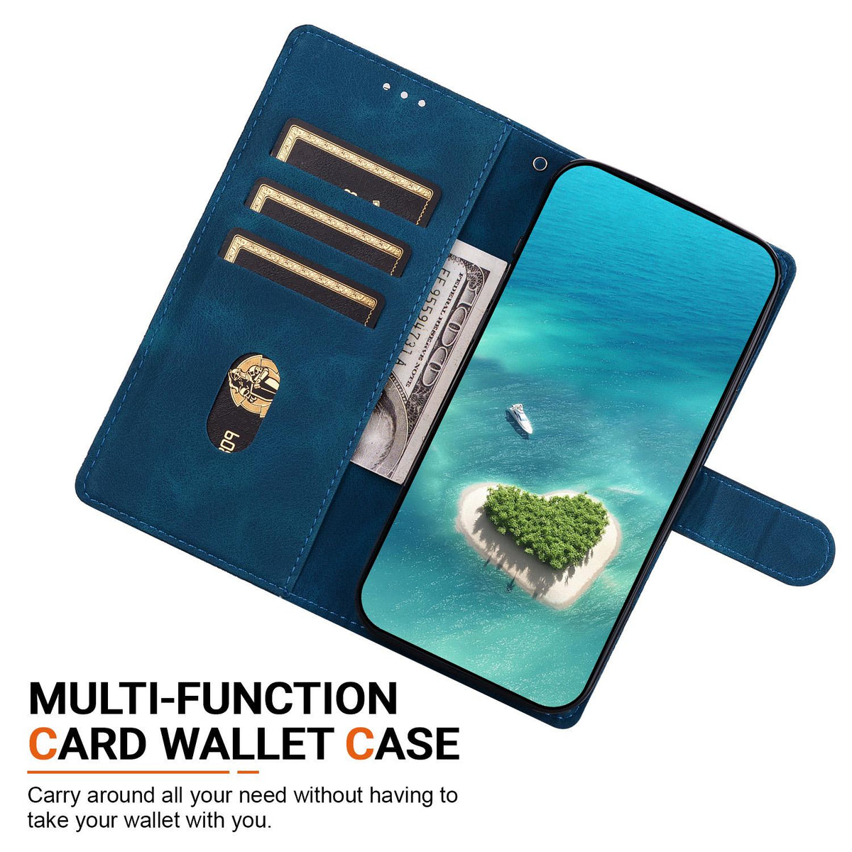 Compatible with iPhone 18 Pro Max Ethnic Pattern Embossed Vegan Leather Phone Case - Dark Blue