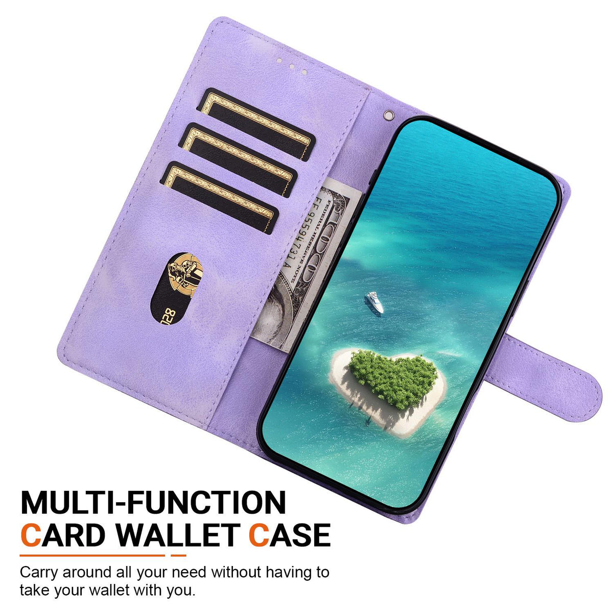 Compatible with iPhone 18 Pro Ethnic Pattern Embossed Vegan Leather Phone Case - Purple