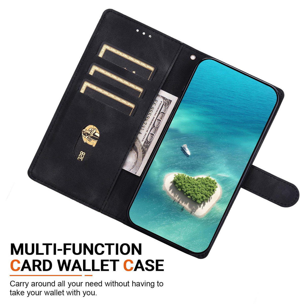 Compatible with iPhone 18 Pro Ethnic Pattern Embossed Vegan Leather Phone Case - Black