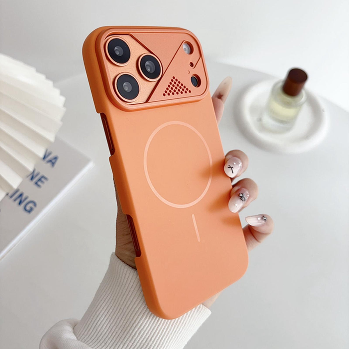 Compatible with iPhone 18 Pro Max Ultra-thin Gold Armor PC Magnetic Phone Case - Orange