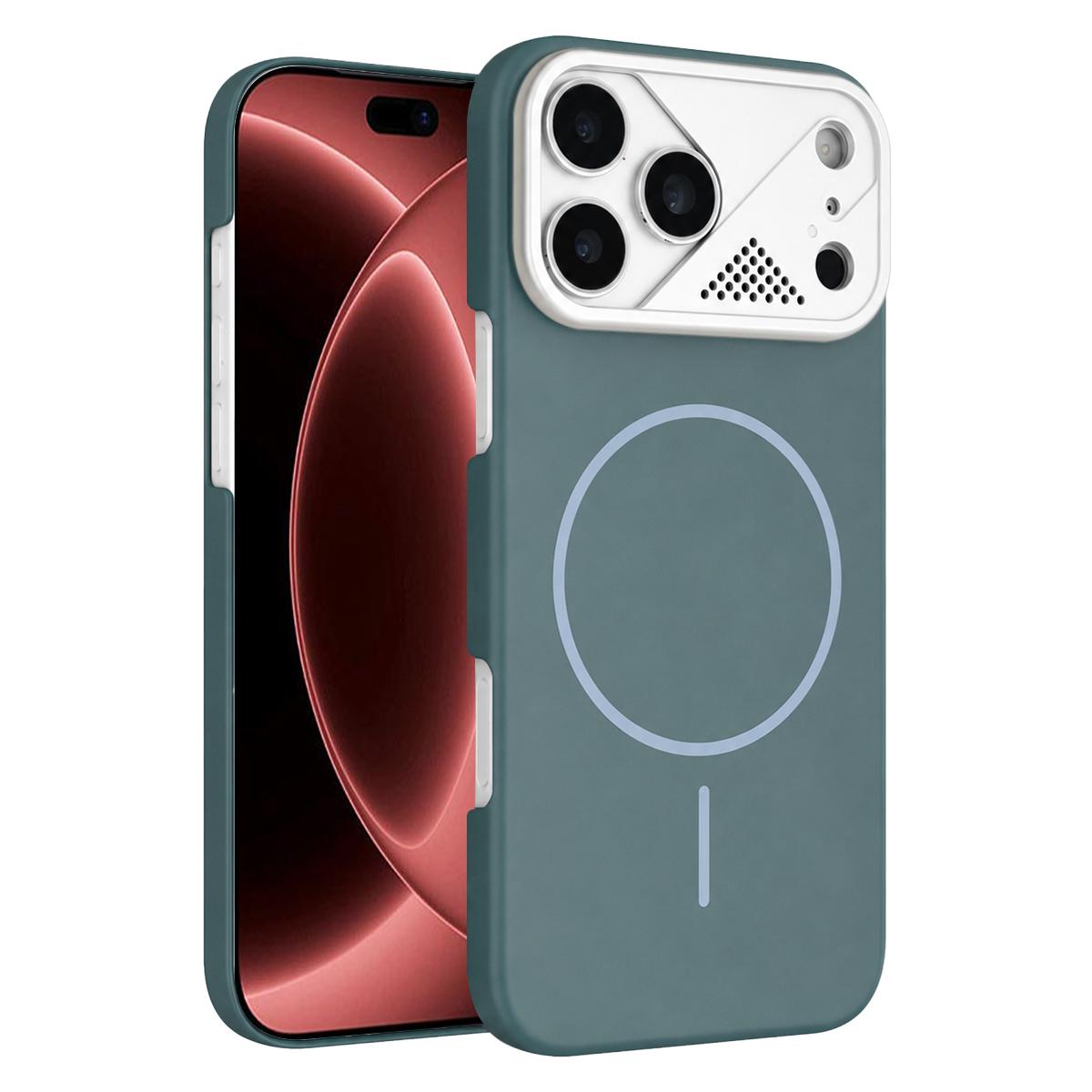 Compatible with iPhone 18 Pro Ultra-thin Gold Armor PC Magnetic Phone Case - Surge Blue