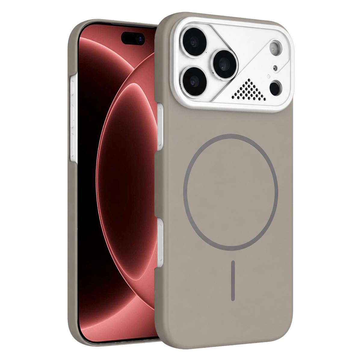Compatible with iPhone 18 Pro Ultra-thin Gold Armor PC Magnetic Phone Case - Titanium Gray