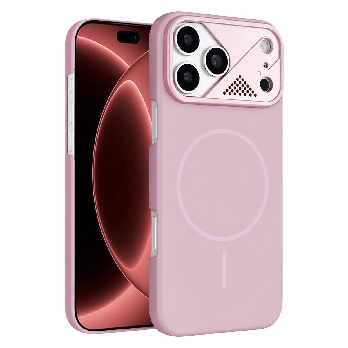 Compatible with iPhone 18 Pro Ultra-thin Gold Armor PC Magnetic Phone Case - Sakura Pink