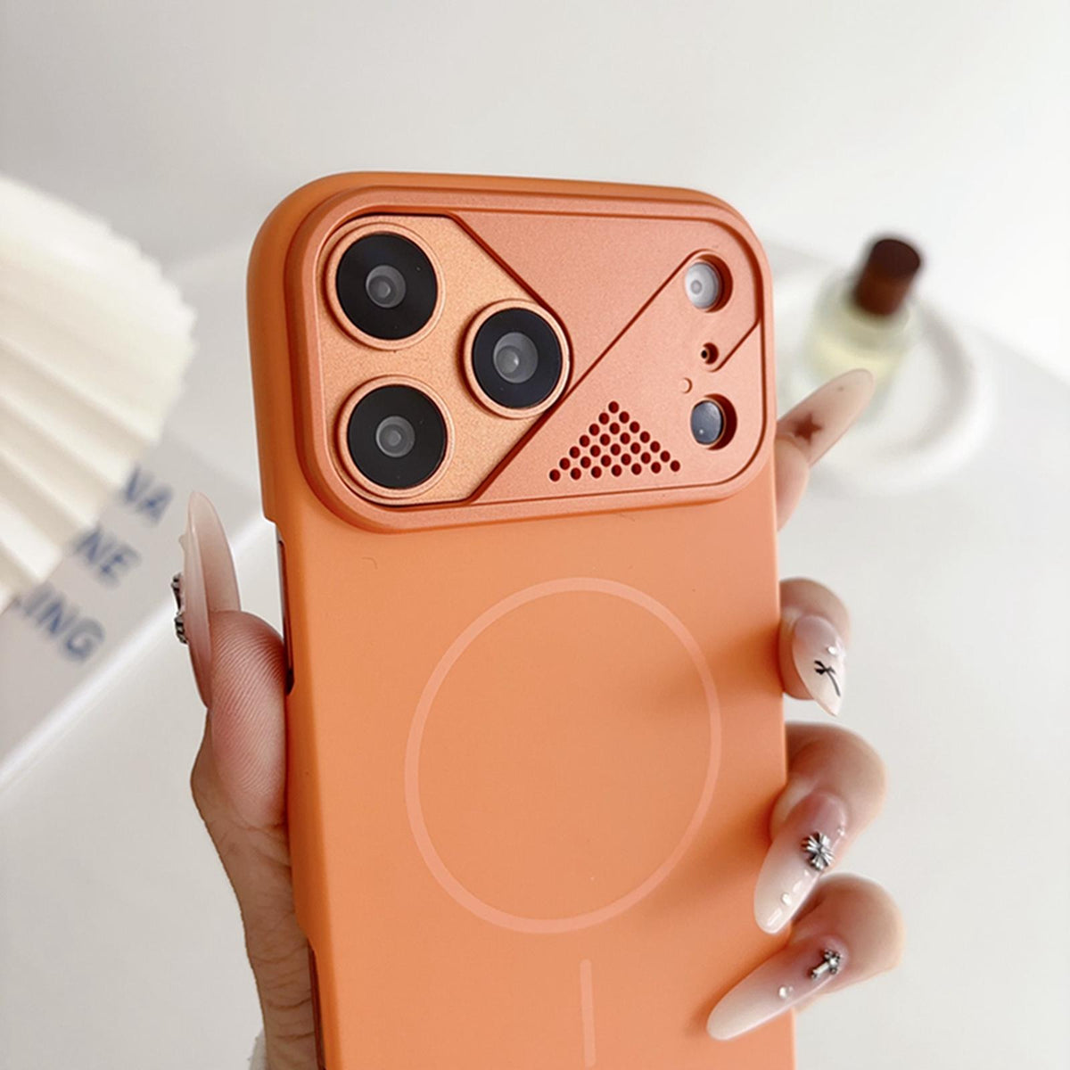 Compatible with iPhone 18 Pro Max Ultra-thin Gold Armor PC Magnetic Phone Case - Orange