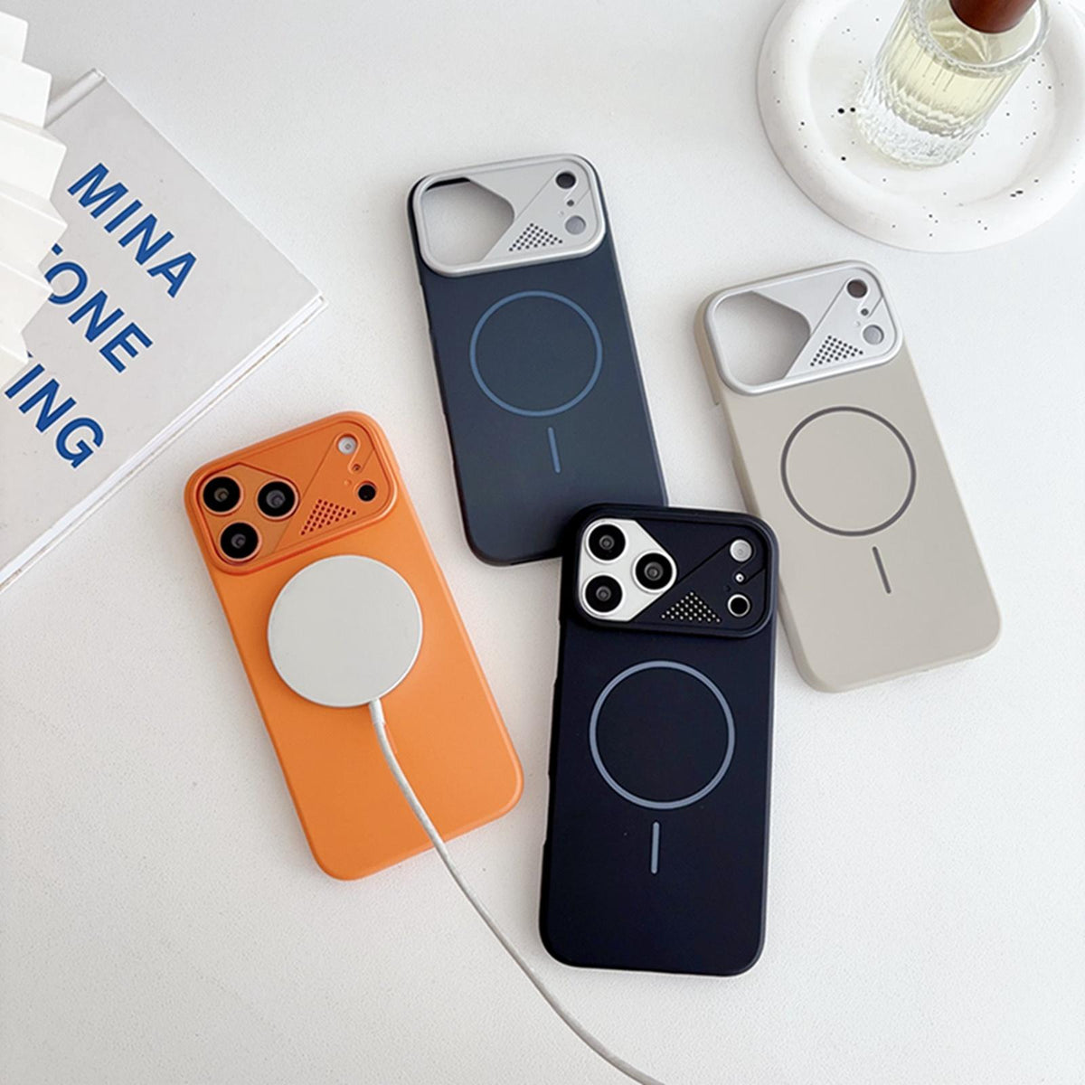 Compatible with iPhone 18 Pro Max Ultra-thin Gold Armor PC Magnetic Phone Case - Orange
