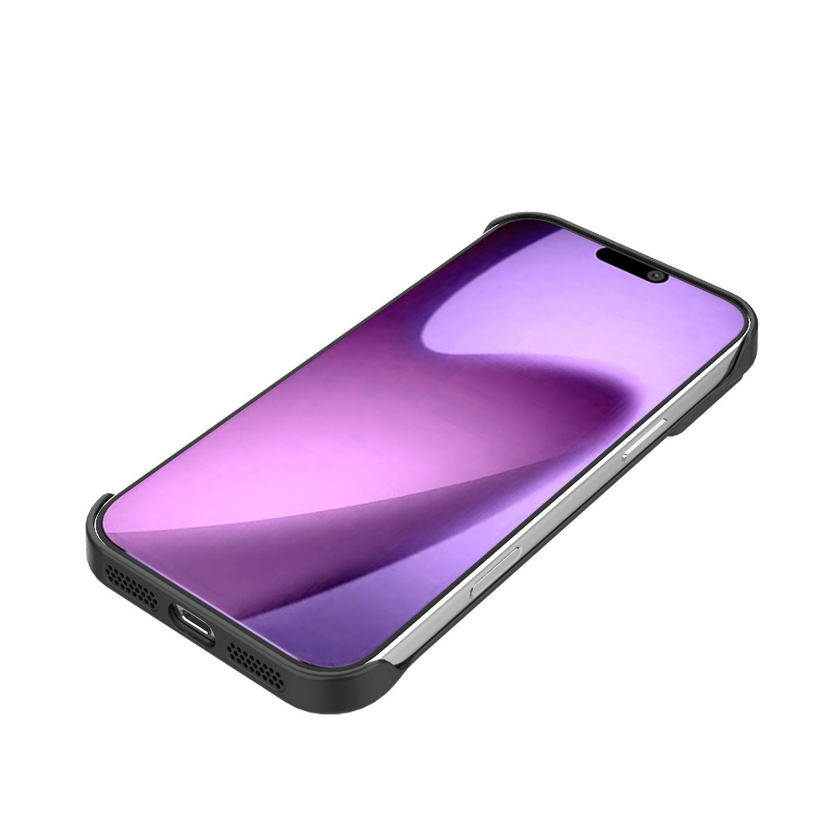 Compatible with iPhone 18 Pro Max Frameless Half-Wrapped Carbon Fiber Texture PC Magnetic Phone Case - Black