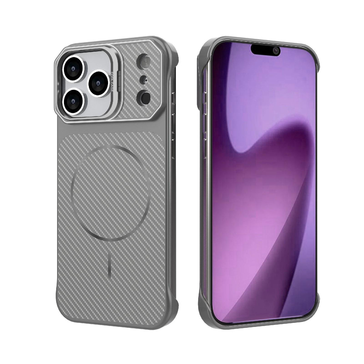Compatible with iPhone 18 Pro Max Frameless Half-Wrapped Carbon Fiber Texture PC Magnetic Phone Case - Gray