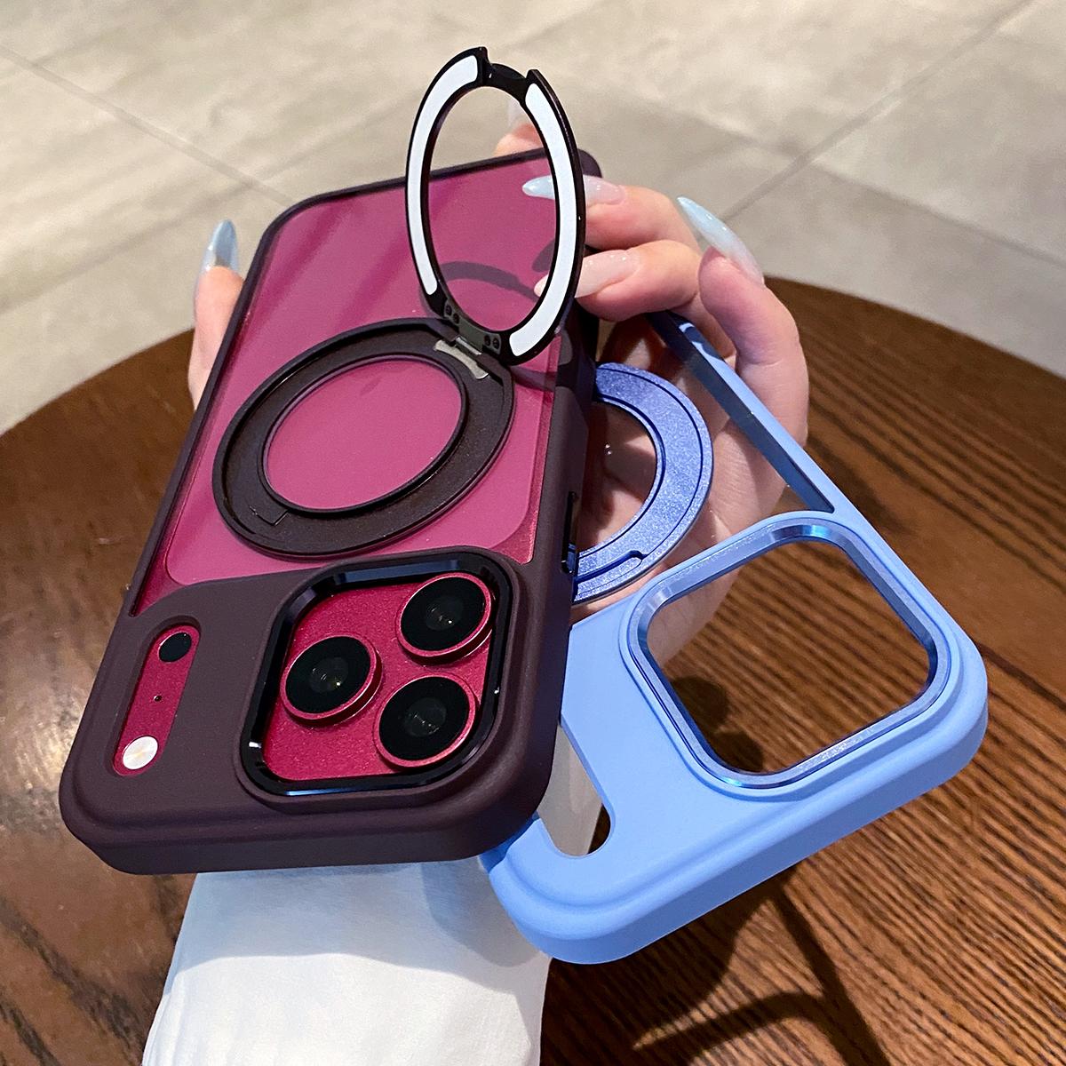 Compatible with iPhone 18 Pro Clear Back Design 360 Degree Rotating Magnetic Holder Phone Case - White