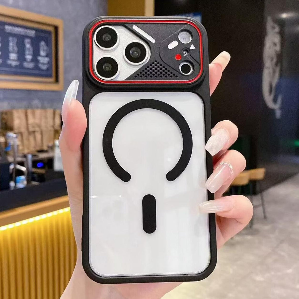 Compatible with iPhone 18 Pro Mirror Shield Iridescent Color Magnetic Phone Case - Black