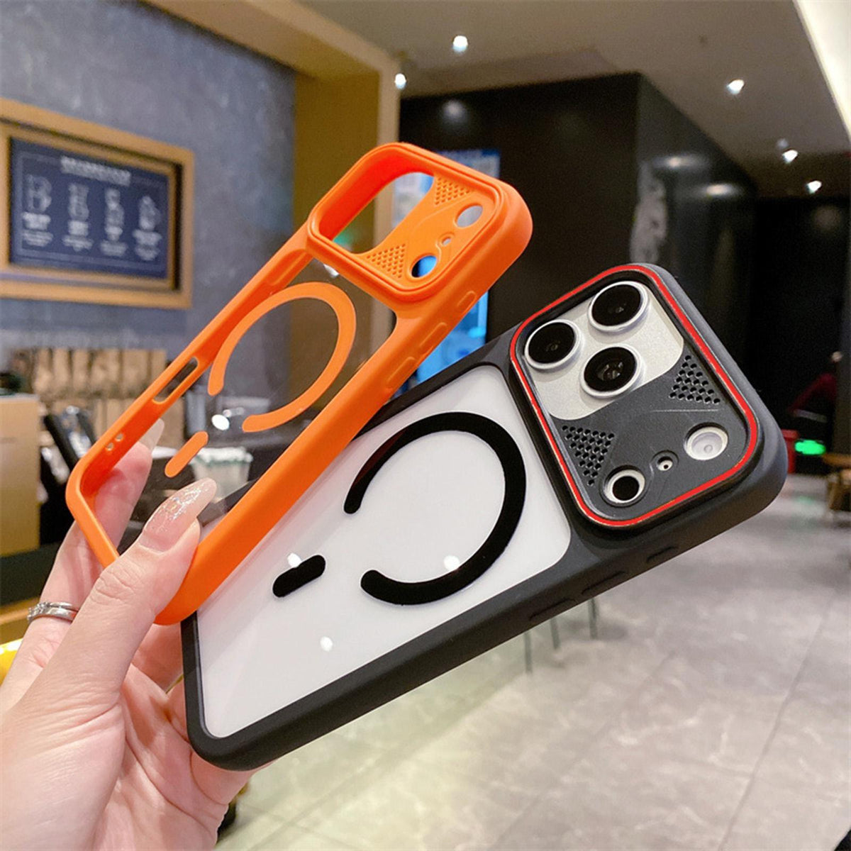 Compatible with iPhone 18 Pro Mirror Shield Iridescent Color Magnetic Phone Case - Black