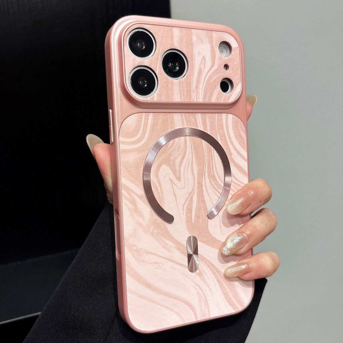 Compatible with iPhone 18 Pro Max Water Ripple PC Magnetic Vegan Leather Phone Case - Pink
